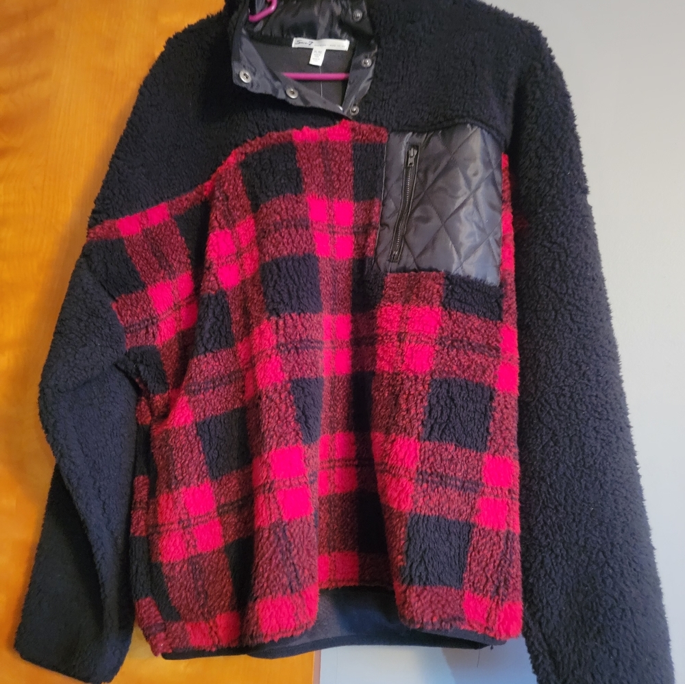 Plaid sherpa lined pullover